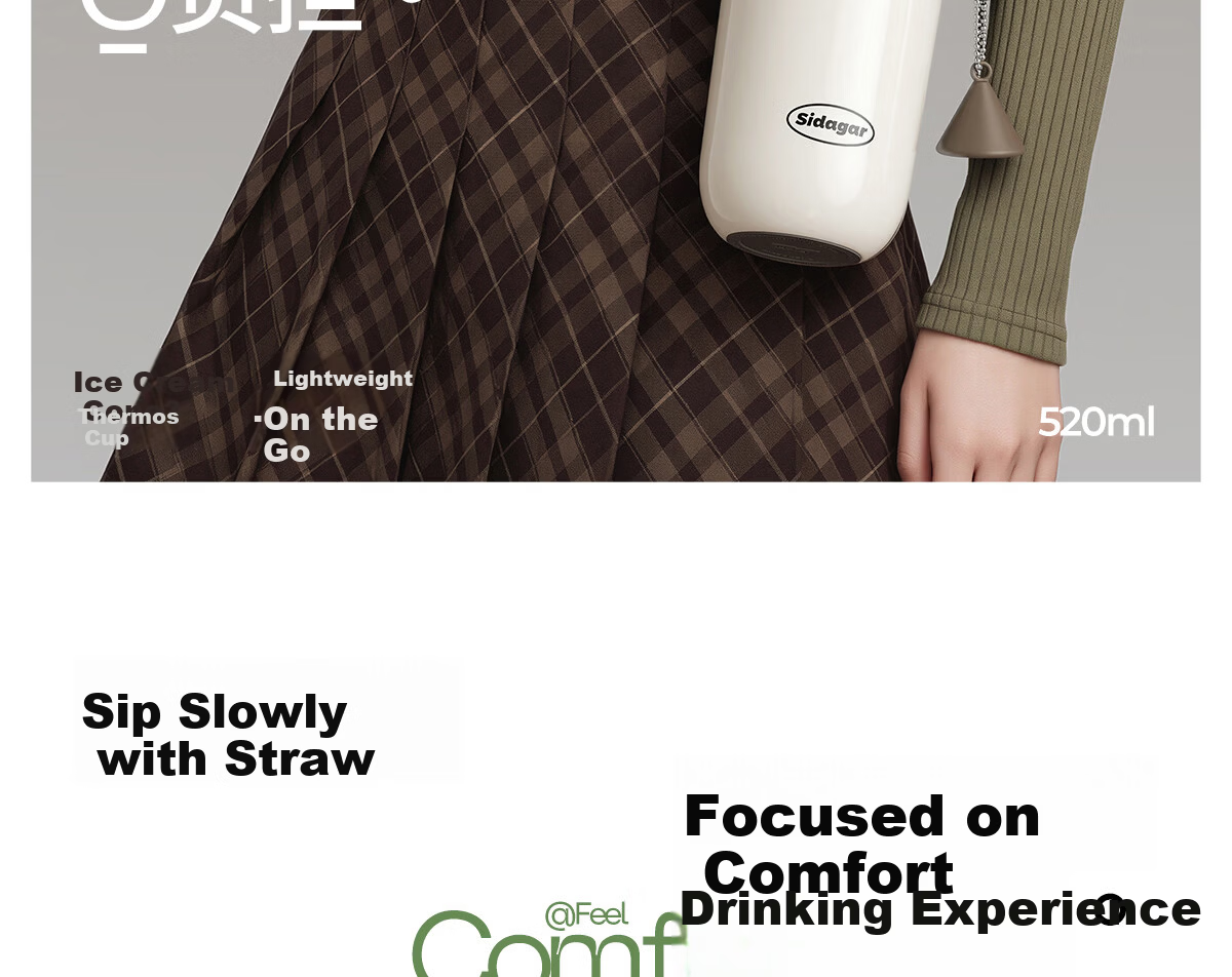 Shidajia Insulated Water Bottle for Women Outdoor Portable Straw High-Quality Seamless Liner Student Coffee Cup 8