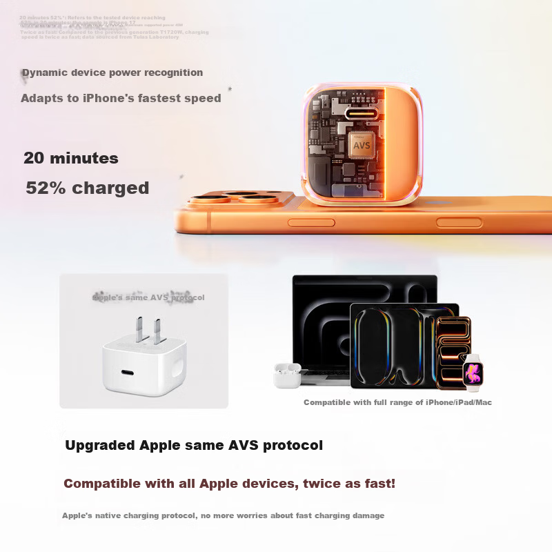 Torras Little Ice Cube Pro Apple iPhone 17 Pro 45W GaN Fast Charger with AVS Protocol Compatible with iPhone 16 Original Adapter