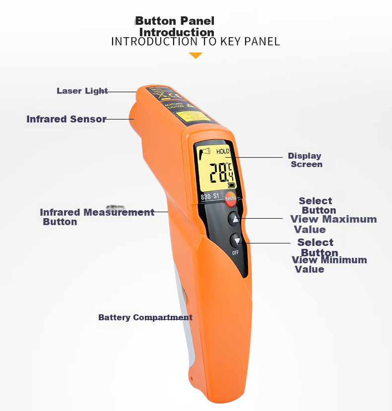 Testo Infrared Thermometer TESTO830S1 Industrial Temperature Gun Handheld Electronic Temperature Meter for Object Temperature Measurement 11