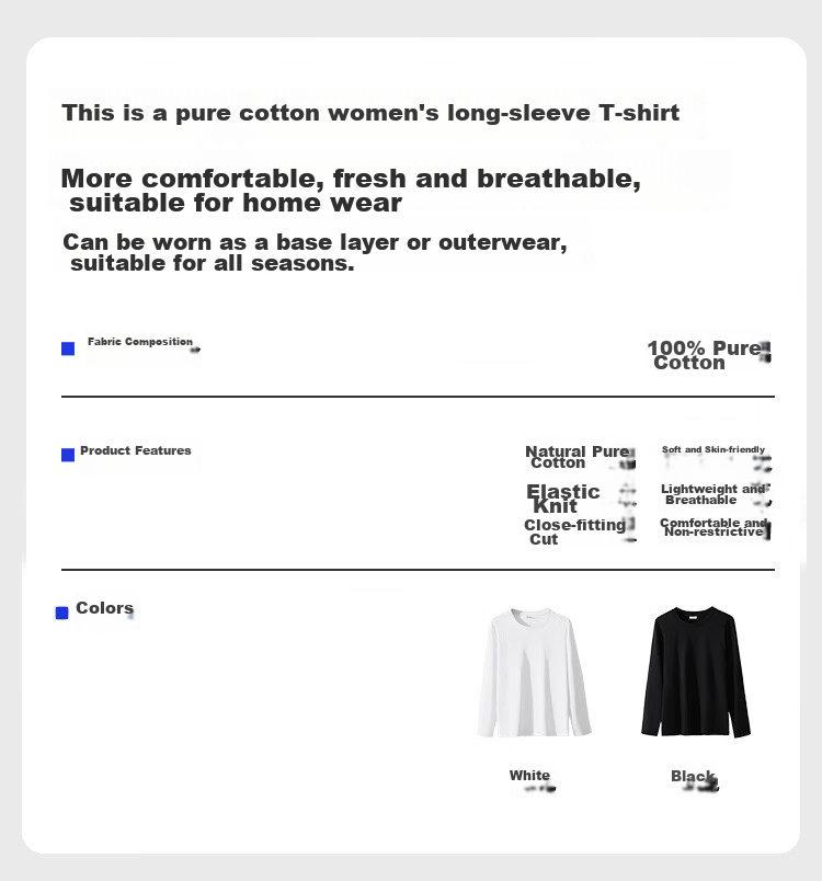 Nanjiren 100% Cotton Long Sleeve T-Shirt Women Simple Solid Color Premium Casual Top Versatile Long Sleeve M 1