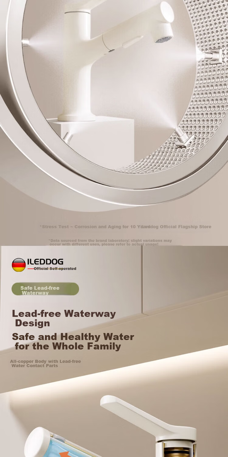 ILeddog [Germany] All-Copper Body Pull-Out Basin Faucet for Washbasin, Bathroom Universal Swivel Faucet MPCL 14