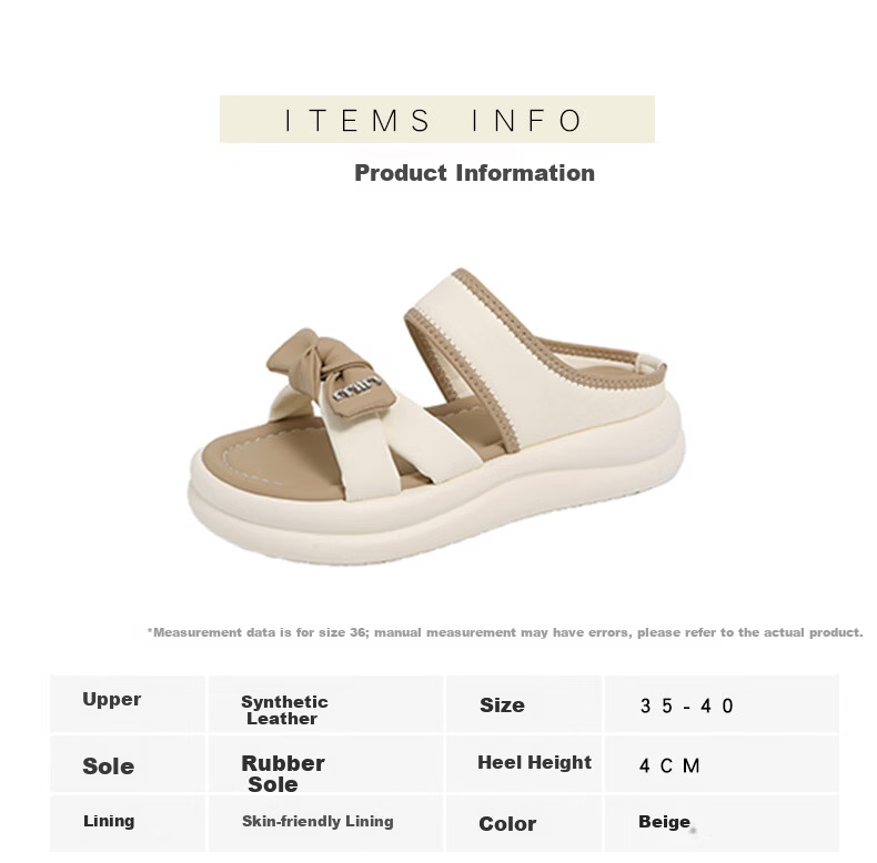 CARTELO Women's Summer Sandals Thick Soft Sole Bow Slip-On Beach Shoes 1883 Beige Size 35 5