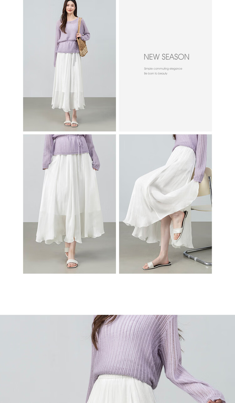 Shangdu Bila Elegant Radiant Half Skirt for Women Summer Soft Style Slimming A-Line Skirt Lightweight Draped Elastic Waist Flared Skirt 20