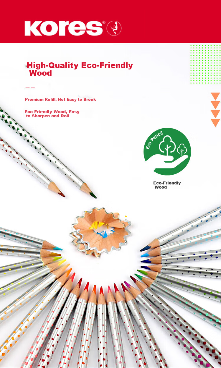 KORES Europe Colorful Erasable Colored Pencils 24 Colors Triangular Oil-Based Pencils for Kids Students Beginners Art Drawing Set 14