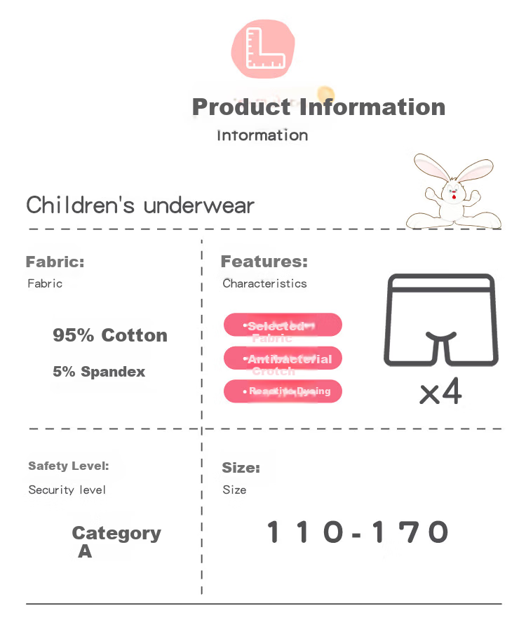 Bingxue Cotton Children's Underwear Girls Pure Cotton Class A Antibacterial Breathable Four-Season Boxer Shorts 4