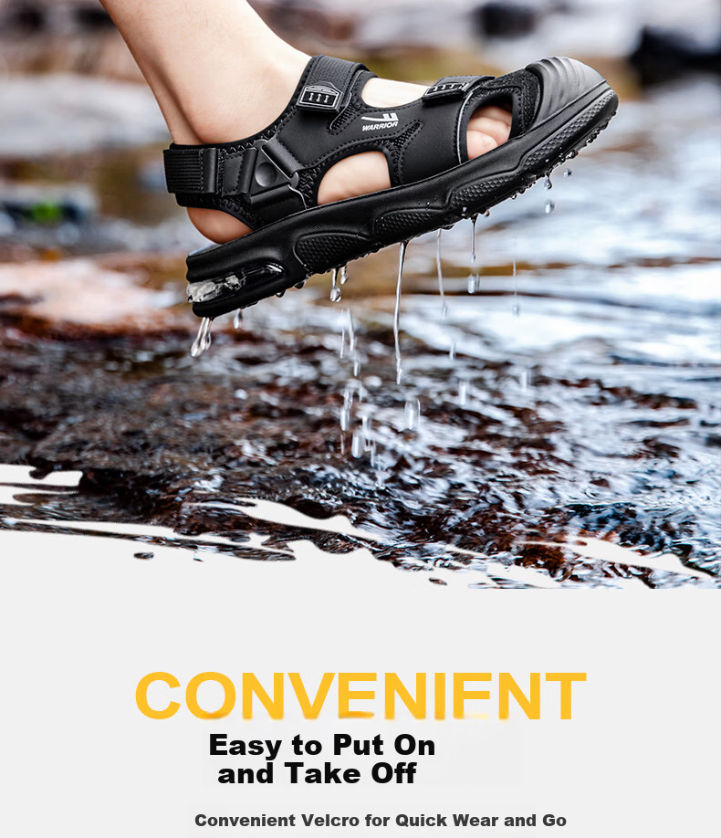 Warrior Men's Stream Hiking Sandals 2026 Summer New Outdoor Beach Water Shoes 1648 Black Size 39 6
