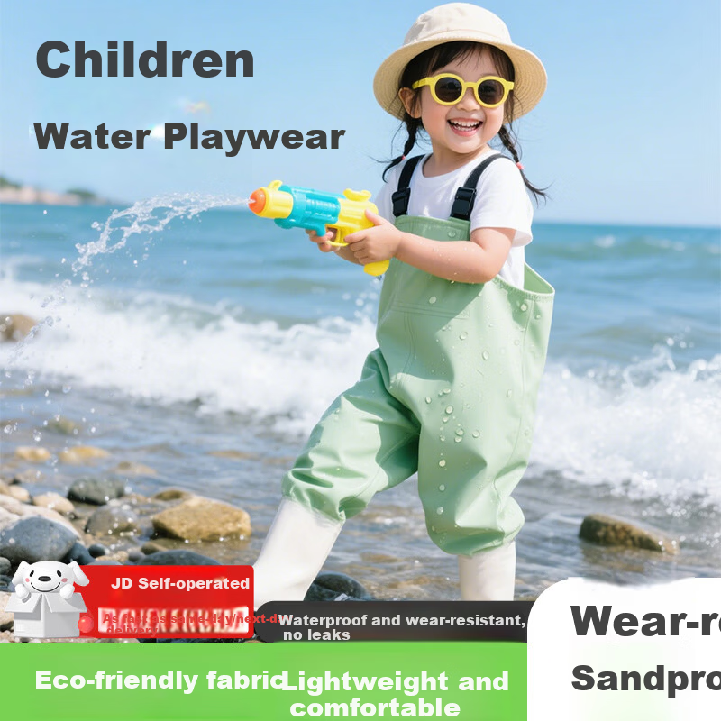 Blue Owl Shield Kids Beachcombing Suit Unisex Rain Boots Waterproof Wading Pants Water Play Suit YX1056 Size 29