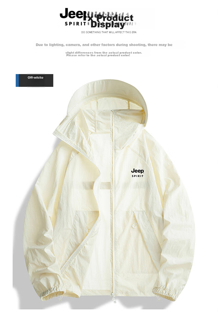 JEEP SPIRIT Men's Summer Sun Protection Jacket UV Protection Ice Silk Lightweight Outdoor Sunproof Coat Off-White 2XL 17
