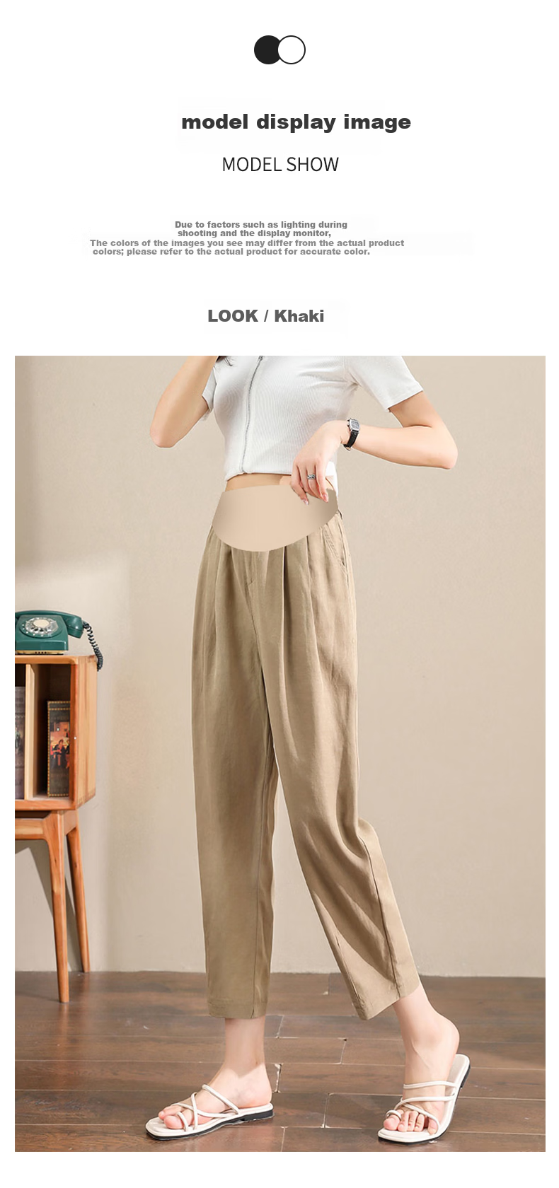 JOYNCLEON Maternity Pants Spring and Autumn Wear Imitation Cotton Linen Thin Maternity Trousers Khaki L jyk19882 8