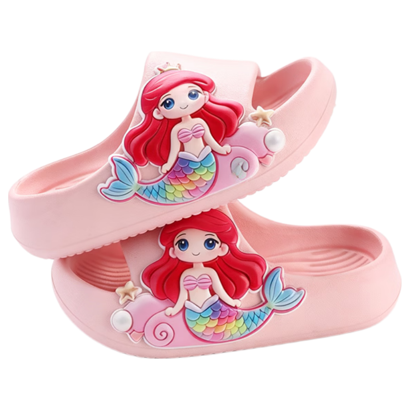 TUDOUWU Kids Slippers Girls Indoor Non-Slip Soft Sole Cartoon Mermaid Princess Size 180