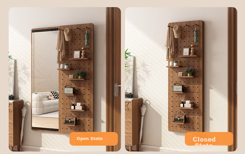 Yamile Hollow Board Dressing Mirror Hidden Solid Wood Core Sliding Full-Length Wall-Mounted Entryway Concealed Mirror 3