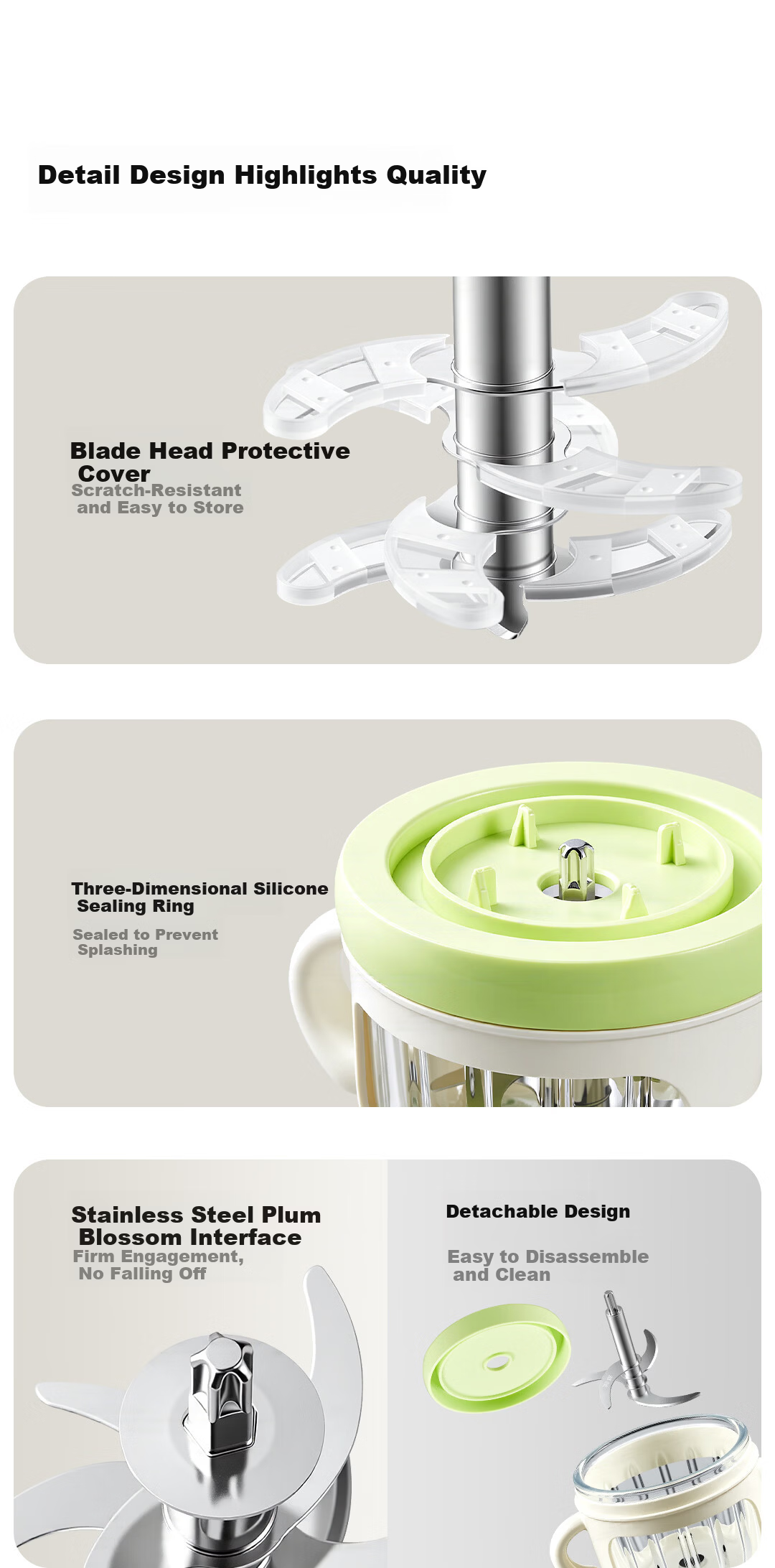 PLODON Baby Food Processor Infant Blender Puree Maker [All-Steel Shaft] Single Speed 10-Blade Single Cup Single Blade 18