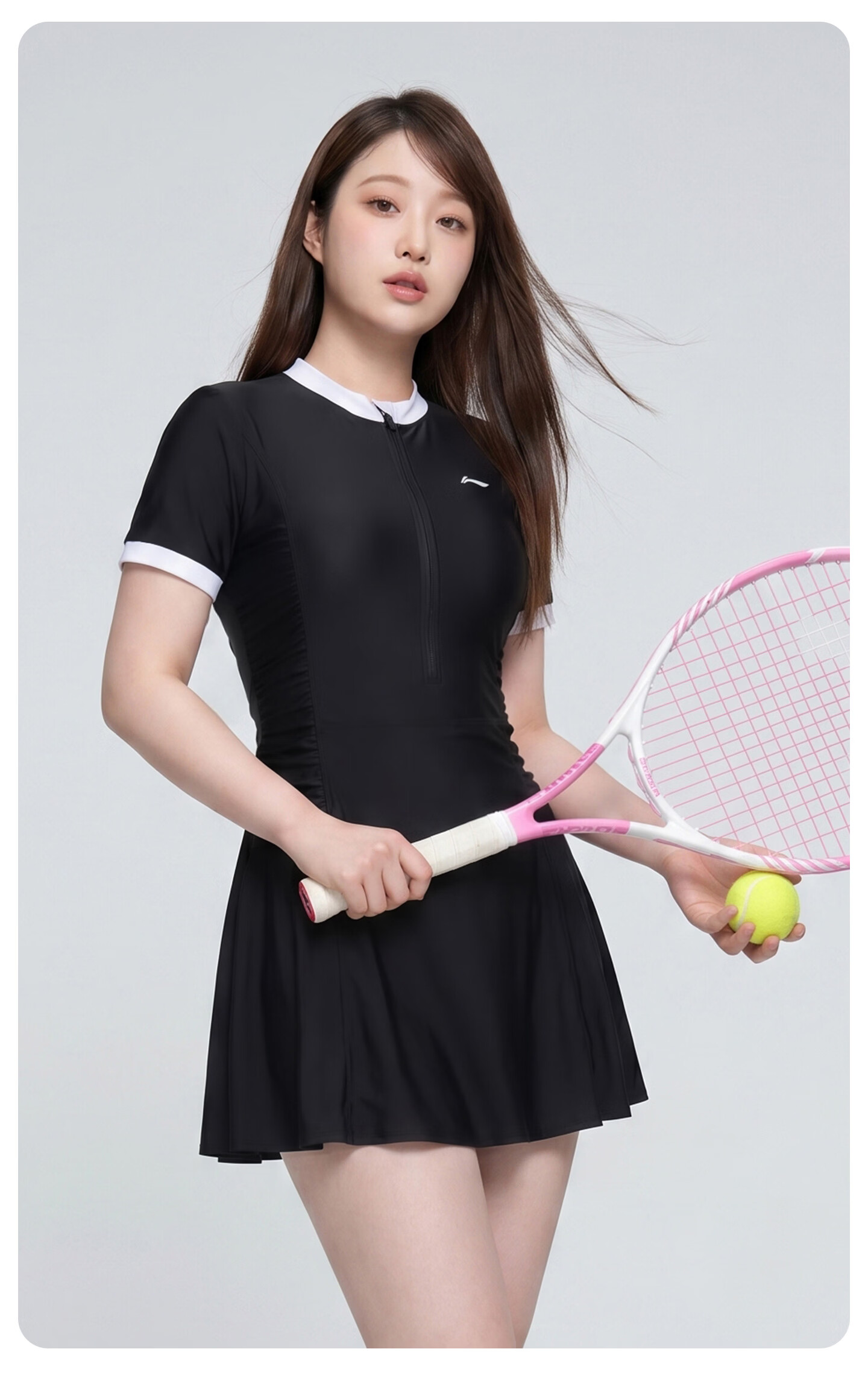 LI-NING Women's One-Piece Skirted Swimsuit Conservative Plus Size Tummy Control Spa Swimwear 1501 Black XL 9
