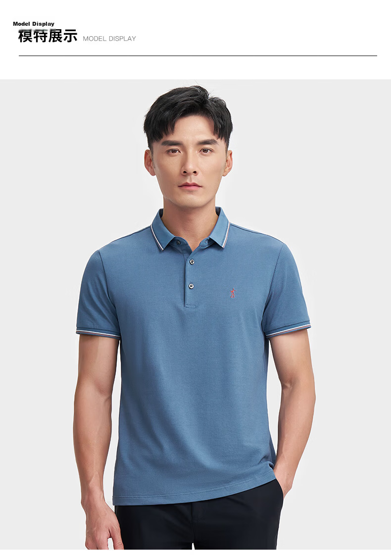 Caizi Men's Summer Short Sleeve Polo Shirt Silk 5A Antibacterial Breathable Embroidered Striped Contrast Collar Solid Color Collar Base Shirt 18