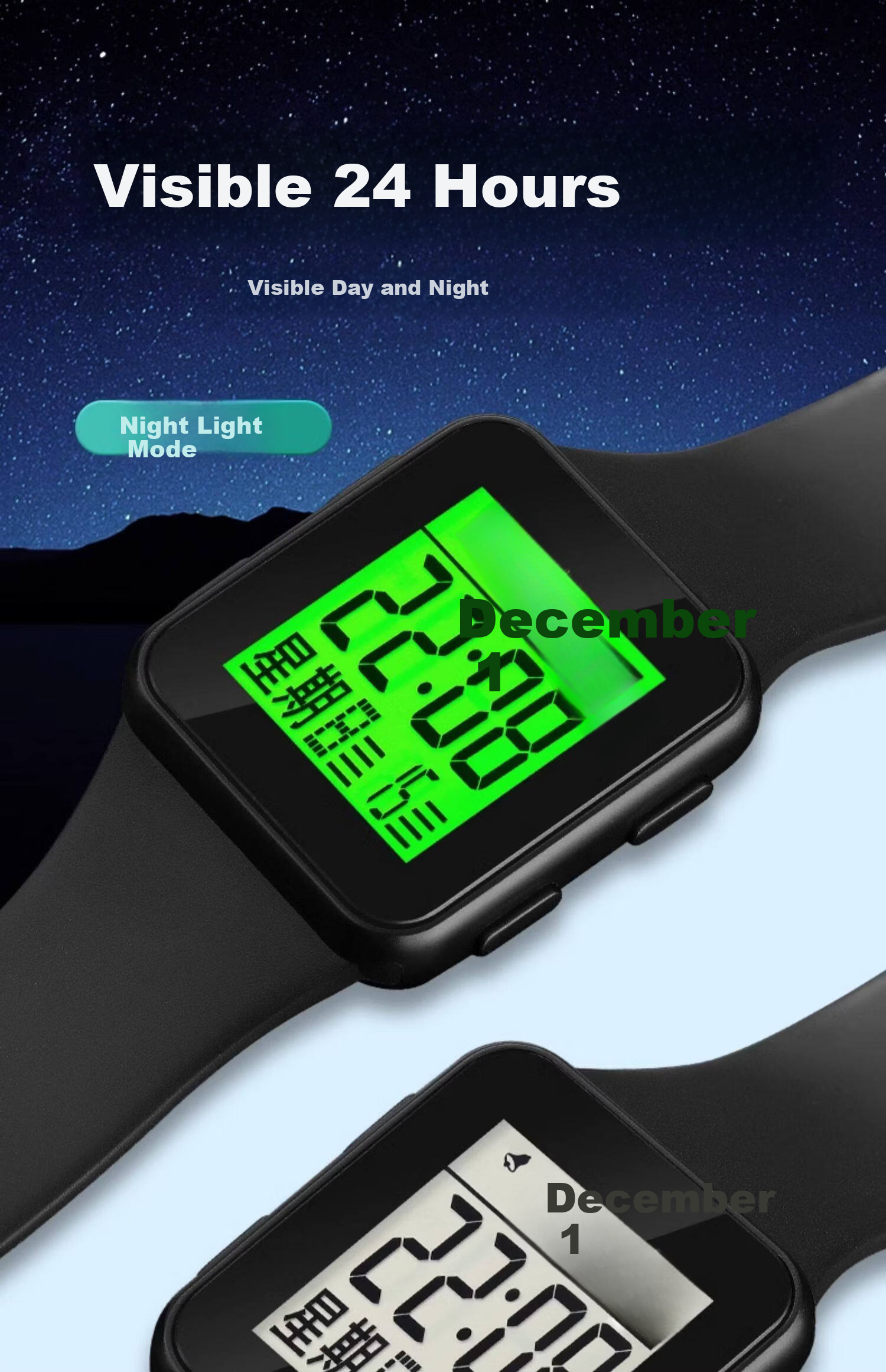 GEORGCOUNT Men's Multifunctional Square Digital Watch, Student Unisex Alarm Clock, Luminous Sports Children's Watch for Boys 10