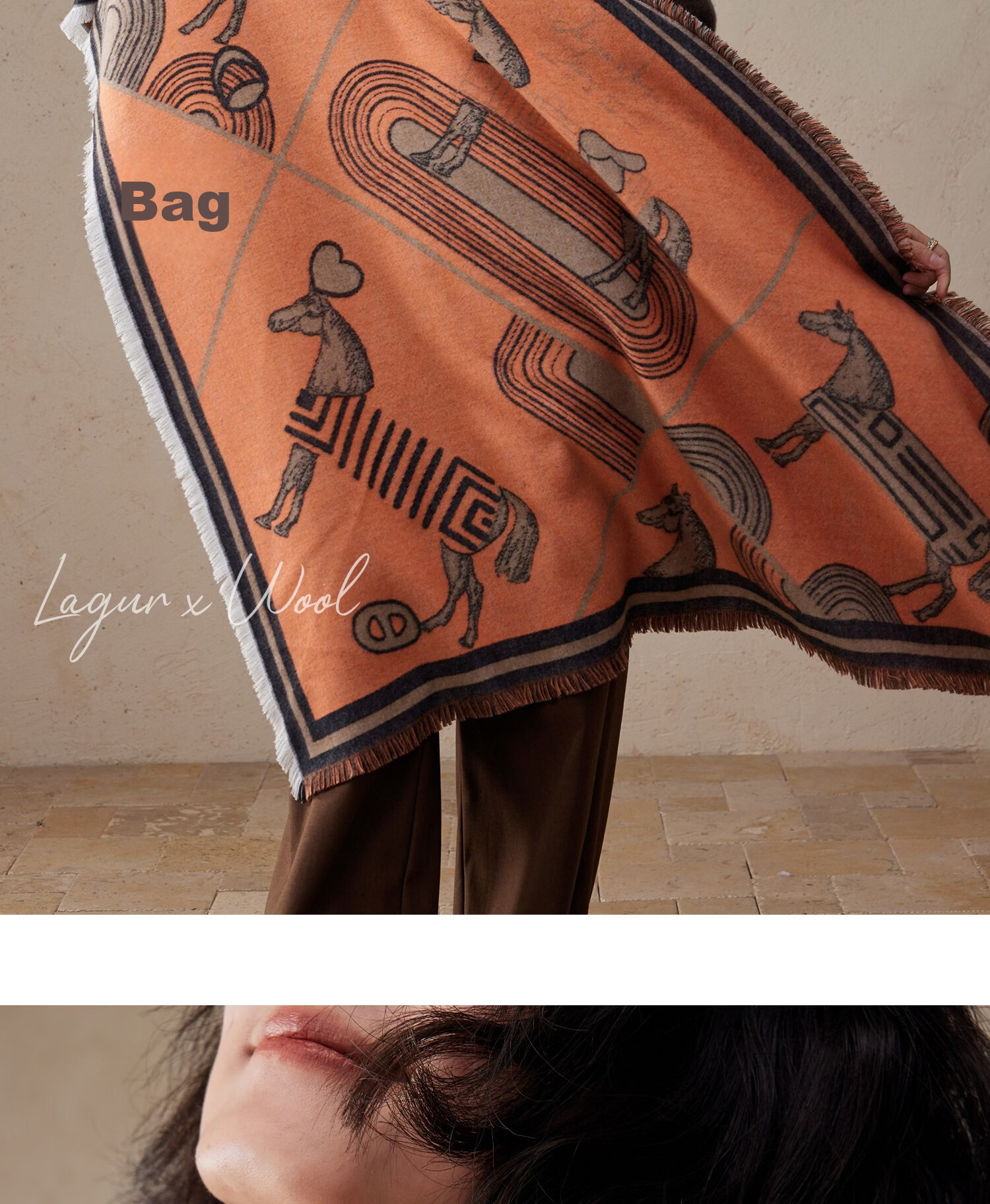 Lagur Minimalist Horse Fine Wool Blend Triangle Scarf Air Conditioning Room Shawl Versatile Women's Neck Warmer Minimalist Beige 43