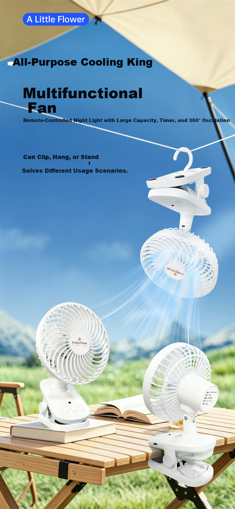ALittleFlower Desktop Mini Fan 2026 New Dormitory Quiet Long-Lasting Desktop Fan 6