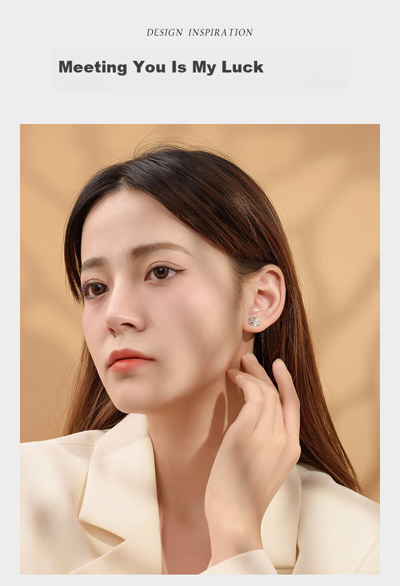China Jewelry Pure Silver Lucky Four-Leaf Clover Stud Earrings for Women 2026 New Style Silver Ear Piercing Earrings Birthday Gift for Girlfriend 3