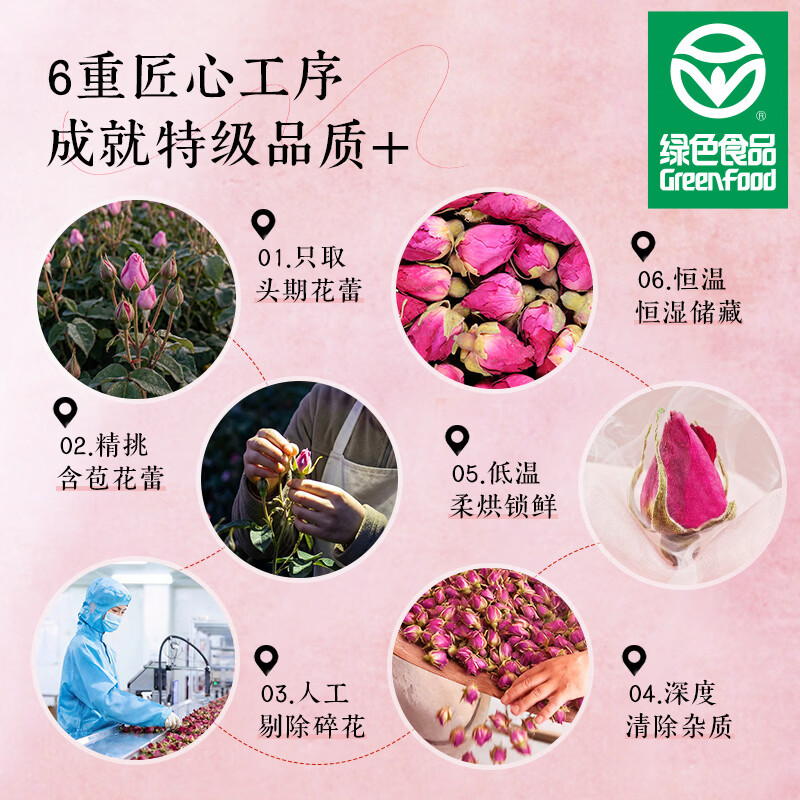 贡苑特级玫瑰花茶【绿色食品】平阴重瓣大朵胎玫瑰无硫花草养生茶