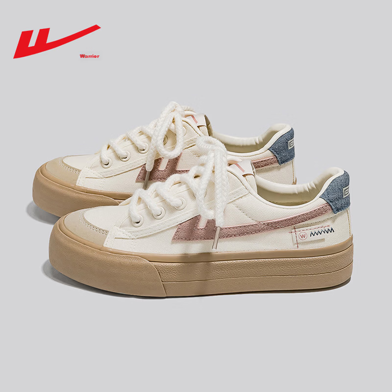 Warrior Canvas Shoes Women 2026 Spring New Fashion Thick Sole Versatile White Sneakers Ladies Skate Shoes 581 Pink 37