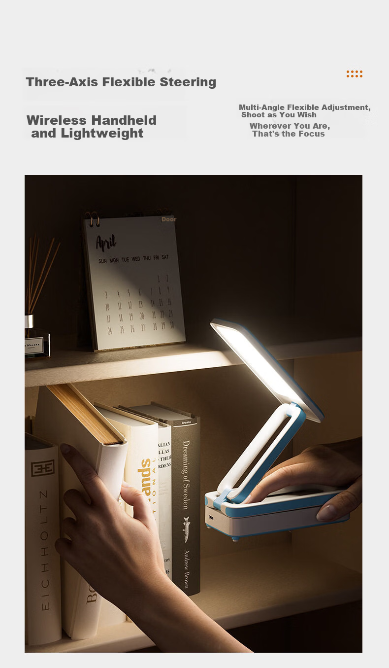 AOC Rechargeable Eye Protection Desk Lamp Student Study Lamp Foldable Portable Small Desk Lamp Dormitory Reading Bedside Lamp 8000mAh 9