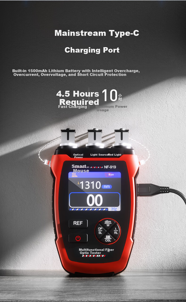 SmartMouse NF-919 Multifunctional Fiber Optic Tester Kit Optical Power Meter Light Source Red Light for Communication and Telecom Networks 8