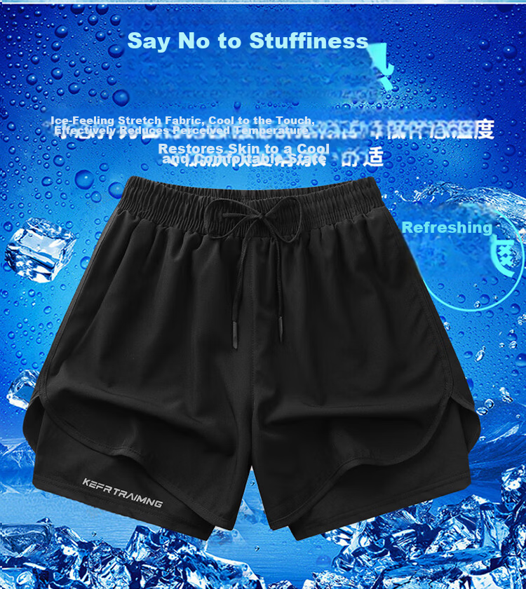 TUCANO Men's Breathable Cooling Quick-Dry Outdoor Sports Running 3D Fake Two-Piece Shorts Black 3XL 4