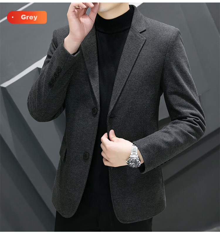 Pierre Cardin Men's Spring Autumn Slim Fit Korean Style Business Two-Button Wool Blazer Gray Regular XL 16