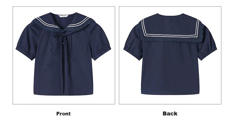 TonLion 2026 Summer Women's Short Sleeve Shirt College Style Youthful Simple Design Navy Collar Short Sleeve Shirt 20