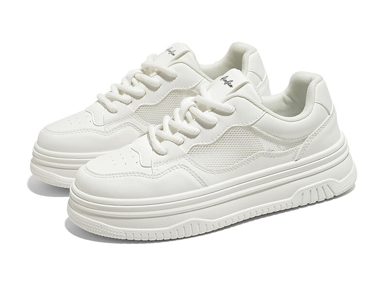 Renben Official Women's Summer Casual Shoes Mesh Breathable Sneakers Versatile White Shoes Beige Size 37 13