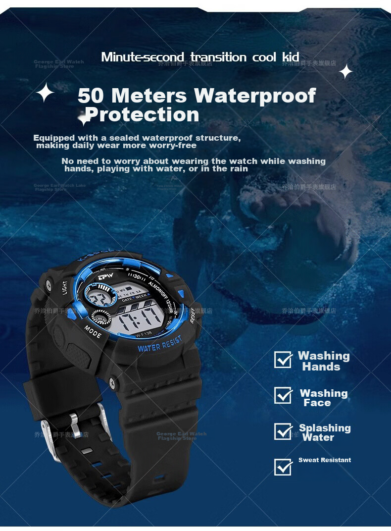 GEORGCOUNT Men's Watch Student 2025 New Multifunctional Waterproof Electronic Watch for High School and Middle School Boys Children's Alarm Clock 8