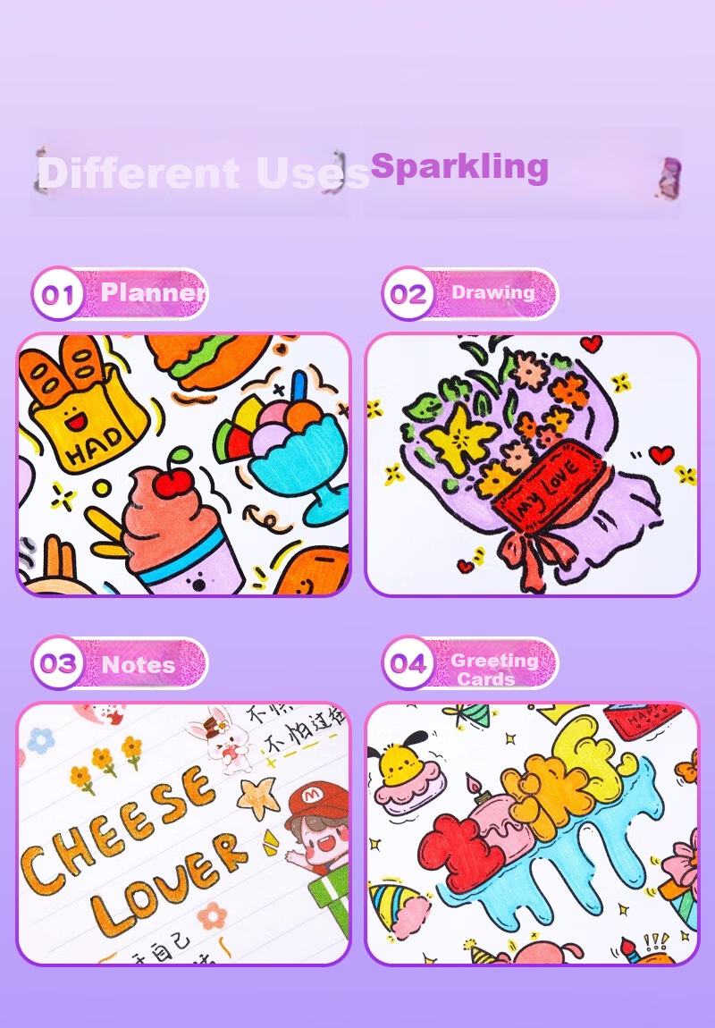 Liupintang Glitter Marker New Flashing Watercolor Pen for Primary Students Shiny Metallic Colored Pen Sand Flow Sparkling Art Pen for Kids Journal Highlighter 7