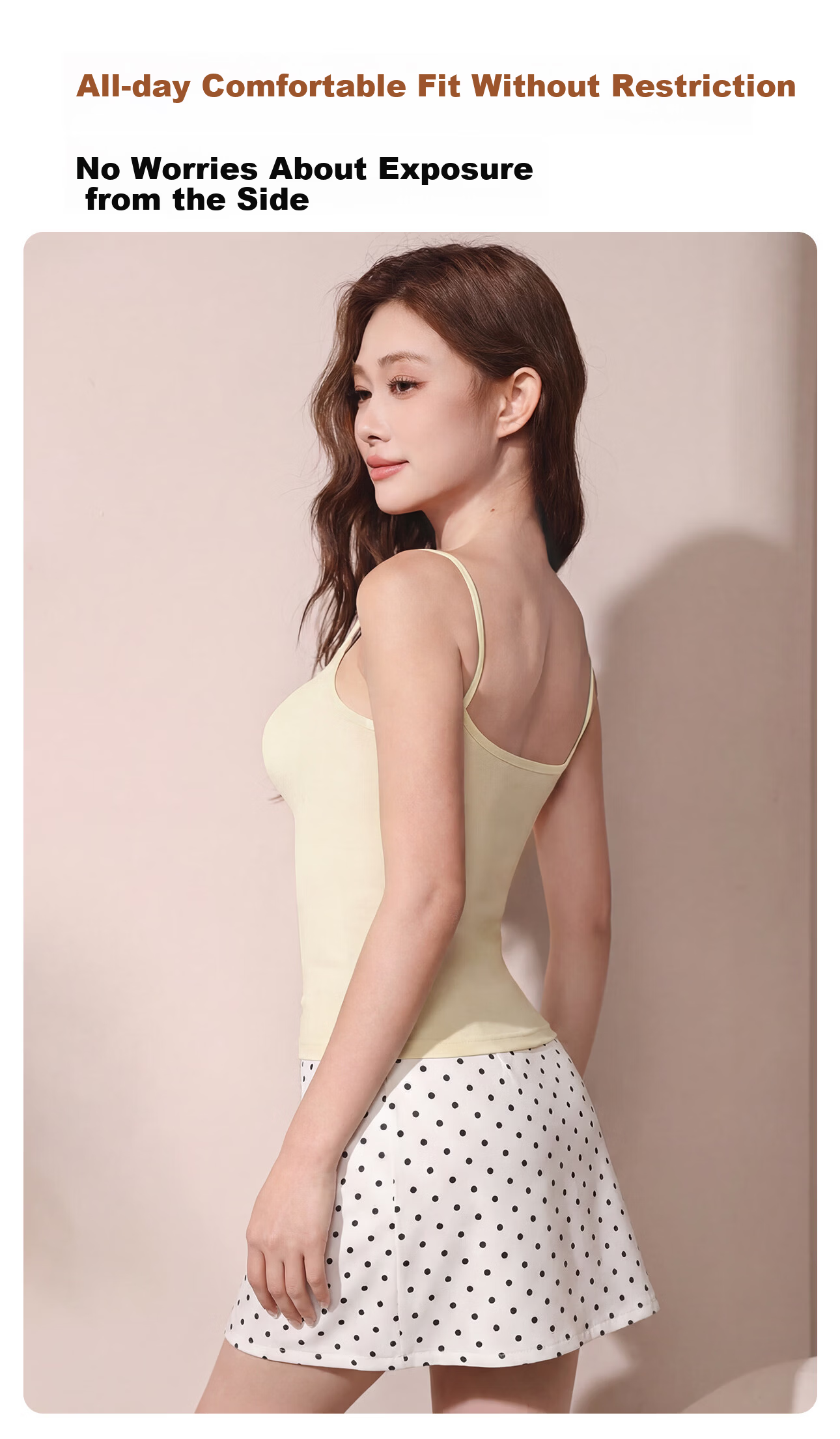 PINK AMY Pinkamy Peach Waist White Camisole Tank Top Women's Innerwear Basic Shirt 13