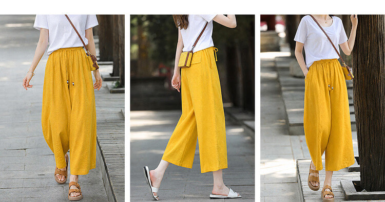 Demana [100 Lyocell] Summer Lightweight Nine-Point Tapered Beaded Drawstring Elastic Waist Petite Women's Casual Pants 6