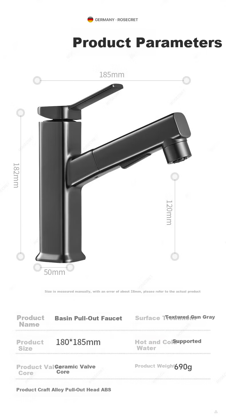 Rosecret German Basin Faucet Pull-Out Hot and Cold Bathroom Sink Faucet 18