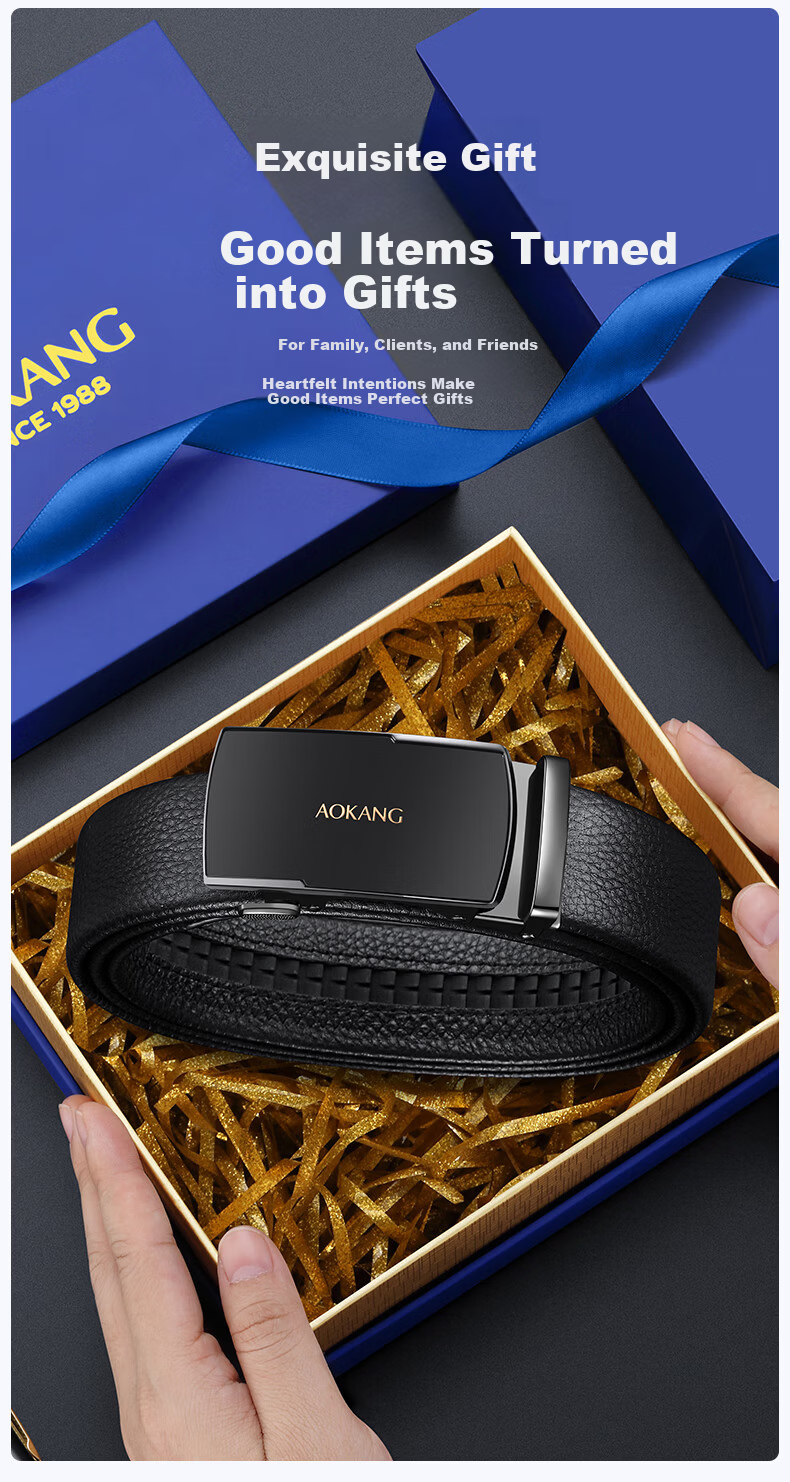 Aokang Men's Genuine Leather Belt Automatic Buckle First Layer Cowhide Business Commuter Men's Waist Belt Gift for Men 9