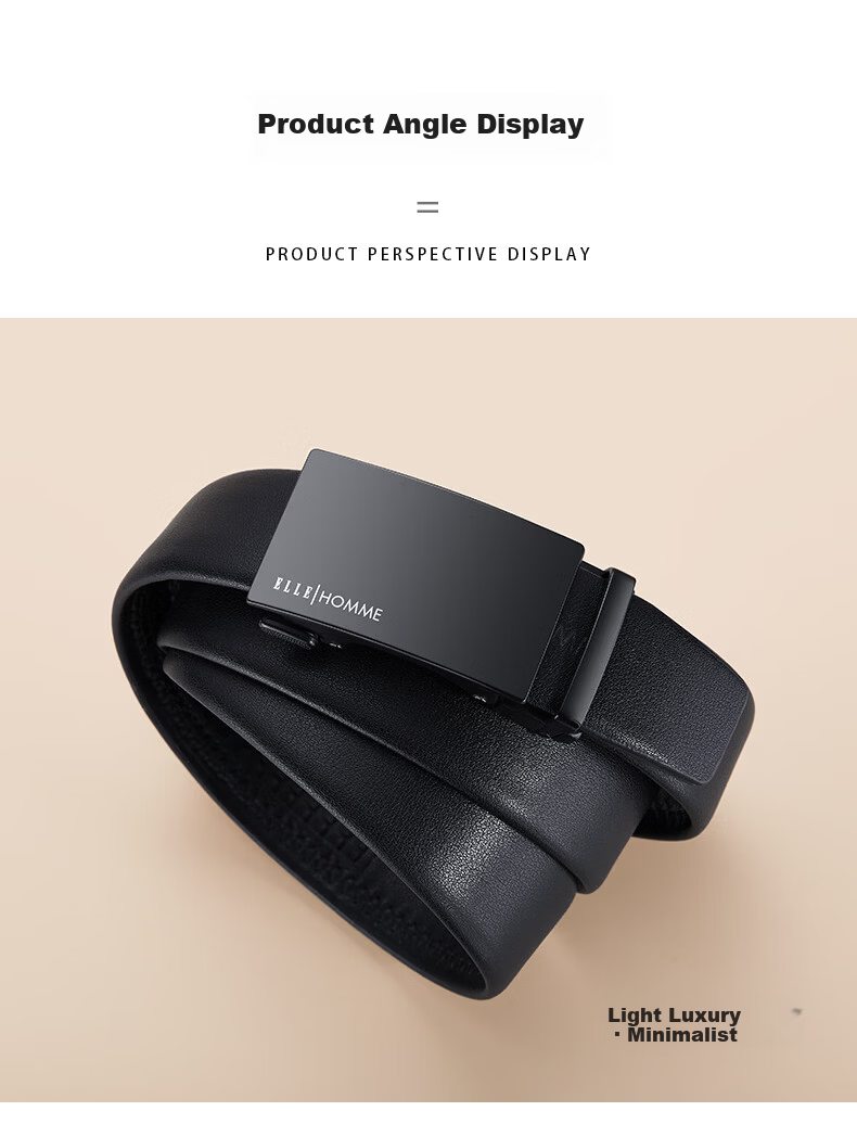 ELLE HOMME French Brand Men's Genuine Leather Automatic Buckle Belt Cowhide Waistband Gift Box Birthday Gift for Husband Father's Day 12