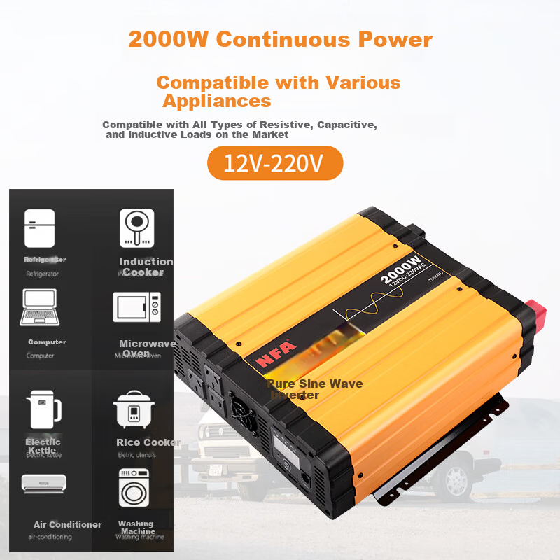 NewFox Car Power Inverter 2000W Pure Sine Wave 12V to 220V Vehicle Converter 7556N Orange