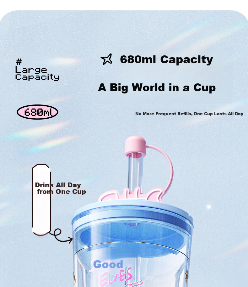 BABLOV Double-Layer Glass Cup for Women High-Value with Straw Children's Water Cup Summer New Office Large Capacity Cup 11
