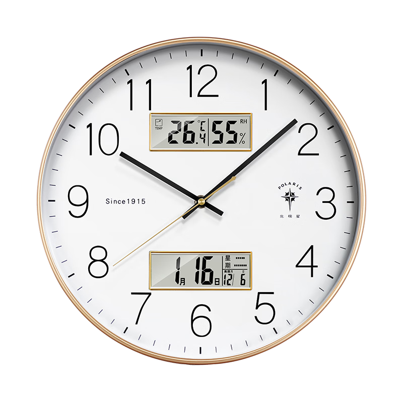 POLARIS Wall Clock, Living Room Clock, Home Fashion Simple Timepiece, Perpetual Calendar, Modern Quartz Clock, Wall-Mounted Clock, 30cm Gold
