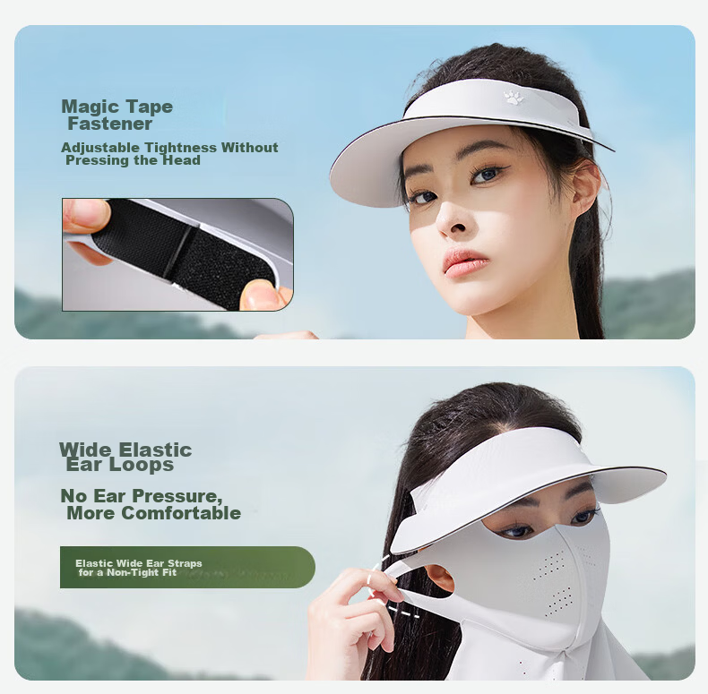 KELME Sun Protection Hat with Face Mask Set Full Face UV Protection Ice Silk Neck Guard Summer Medical Protective Face Bikini 9