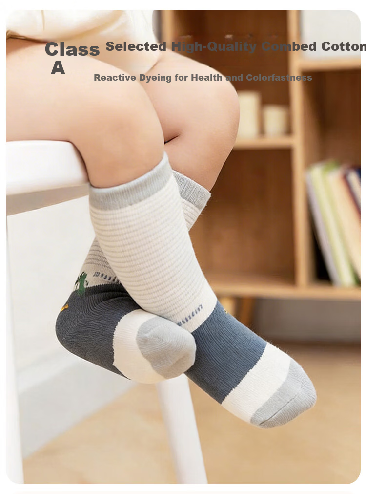 9i9 Baby Socks Summer Newborn Long Tube Socks Boys and Girls Cotton Socks Non-Tight F94 Cartoon Dinosaur 4 Pairs S0-1 Year 3