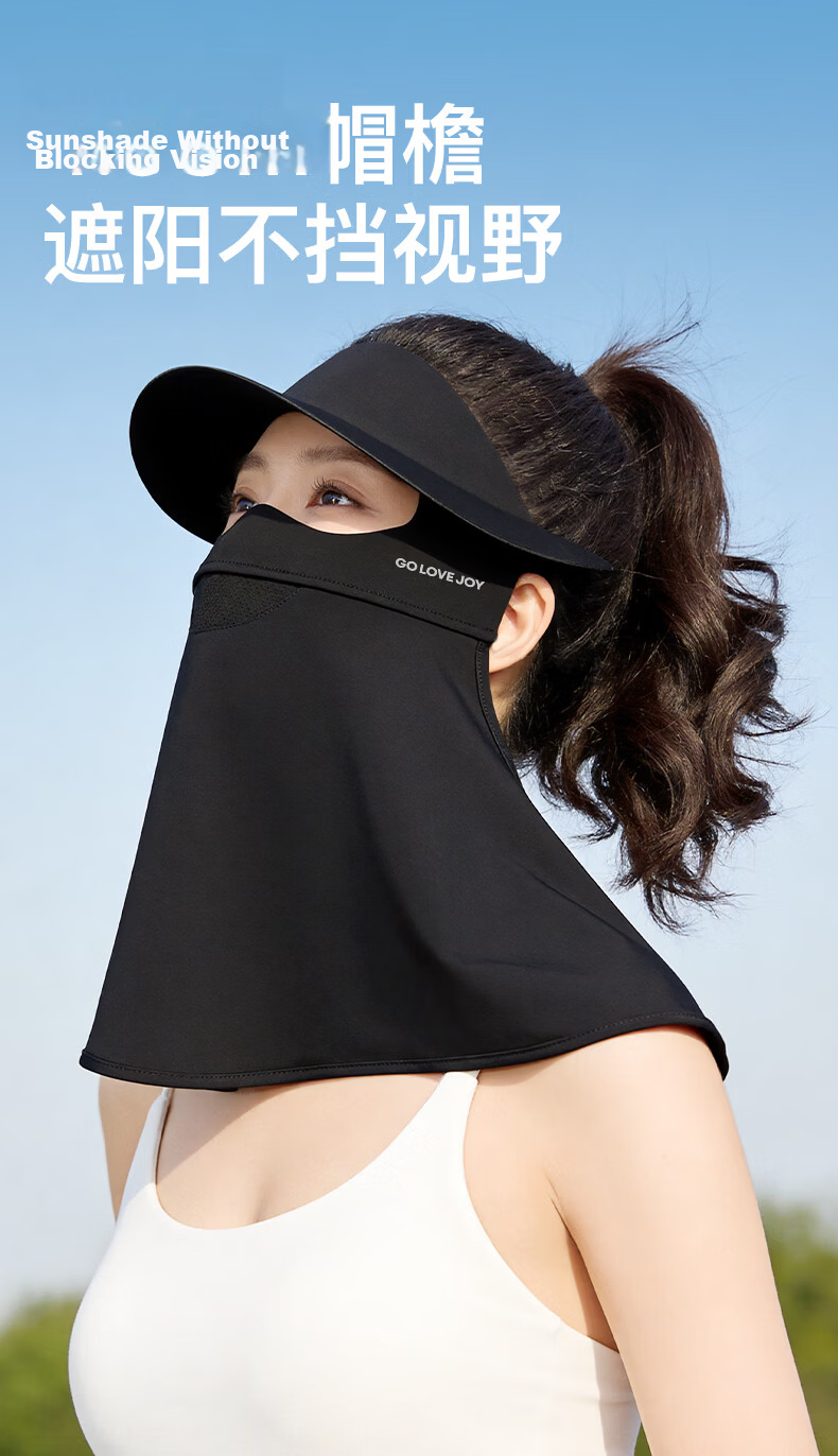 GOLOVEJOY Women's Full Face UV Protection Sun Mask Hat with Neck Guard, Ice Silk Breathable Cycling Black 6