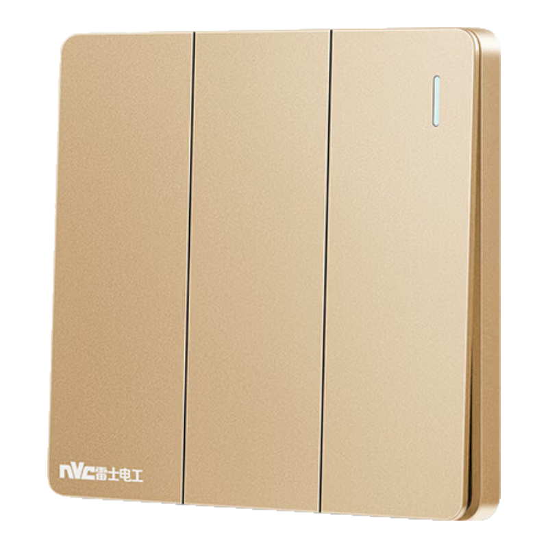 NVCleishidiangong Switch Socket, Three-Gang Single-Control 86-Type Concealed Wall Switch Panel, N25 Champagne Gold