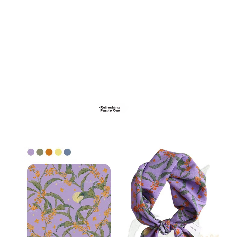 Lagur Original "Night Osmanthus" 100% Mulberry Silk Scarf, Double Crepe Rolled Edge Square Silk Scarf for Women, Refreshing Purple 26