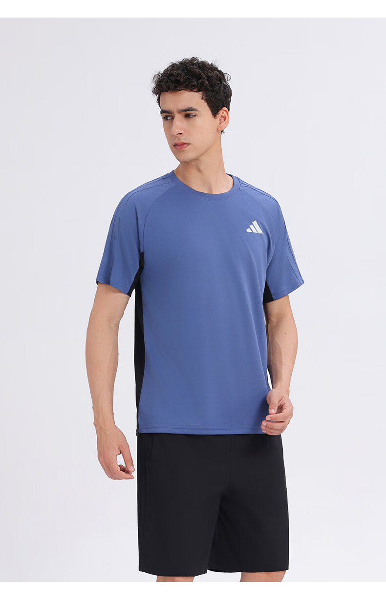 Adidas Summer Sports Short Sleeve Moisture-Wicking Lightweight Breathable Fitness Running Casual Colorblock T-Shirt 2XL Blue/Black 10