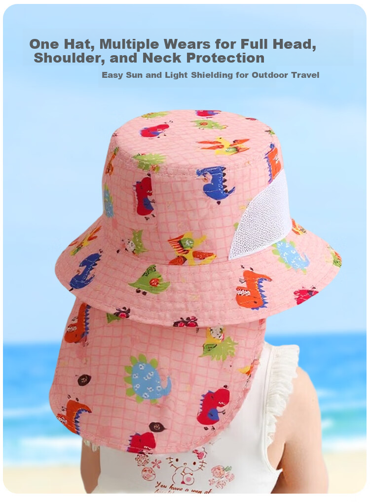 9i9 Kids Summer Sun Hat Baby Sunshade Hat Unisex Adjustable Bucket Hat Beach Hat Neck Protection F27 Pink 5