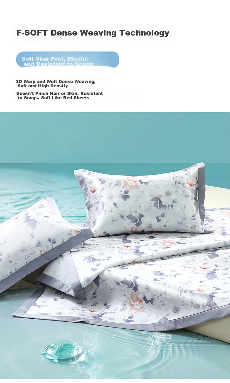 Fuanna Ice Silk Cooling Mat Washable Cooling Printed Soft Mat Single Foldable Ice Silk Mat Two-Piece Set 1.2m×2m 8