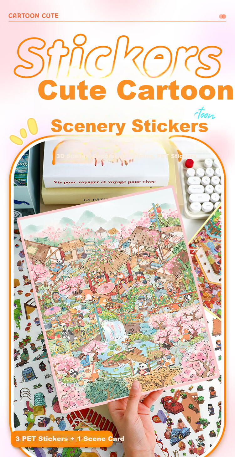 Jufu Scenic Sticker Large 3D DIY Miniature House Big Size Children's Journal Sticker Miniature House Decal Handmade Stress Relief Gift Toy Children's Day Present 1