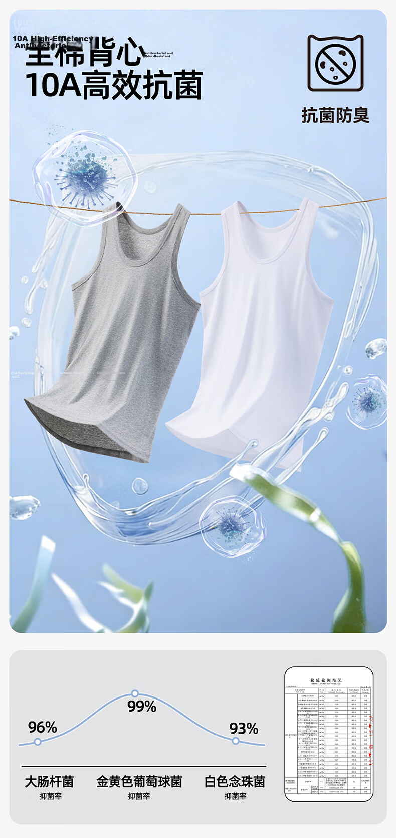 Yiershuang Men's 100% Cotton 10A Antibacterial Summer Seamless Moisture-Wicking Sleeveless T-Shirt Sports High Elastic Base Layer Vest 6